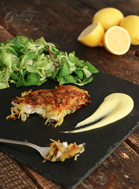 Potato Crusted Sea Bass with Lemon Sauce