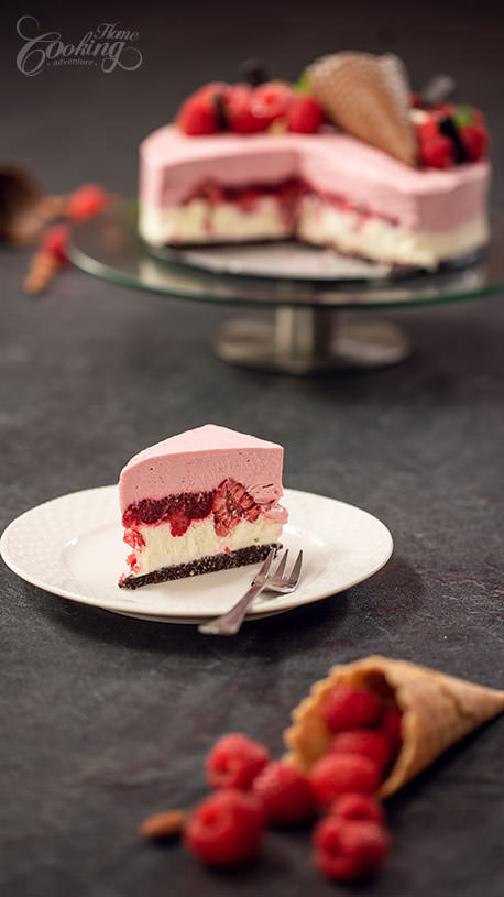 Raspberry Almond Ice Cream Cake Slice