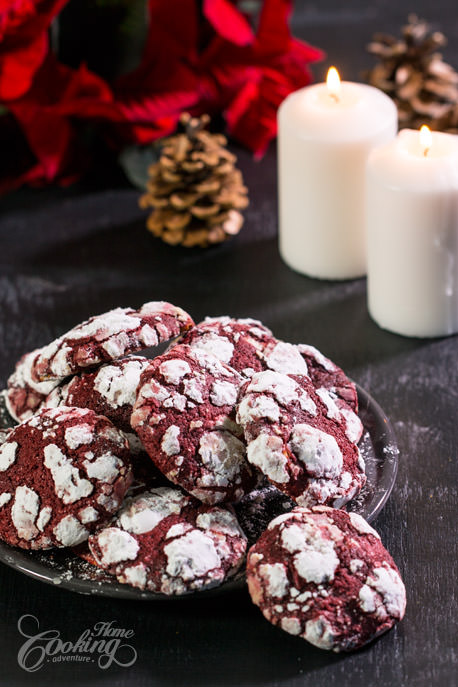 Red Velvet Crinkle Cookies Closeup