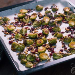 Roasted Brussels Sprouts with Cranberries and Pine Nuts