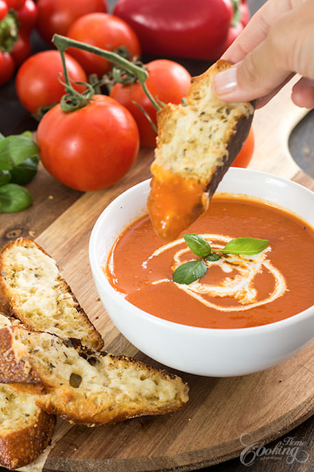 Roasted Tomato and Red Pepper Soup with Cheese Toast