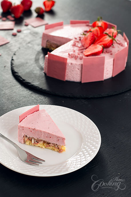 Ruby Chocolate Strawberry Mousse Cake Slice