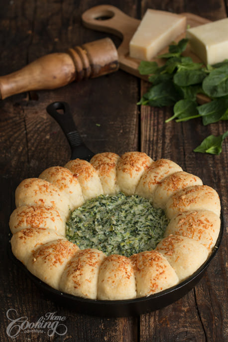 Skillet Bread Four Cheese Spinach Dip