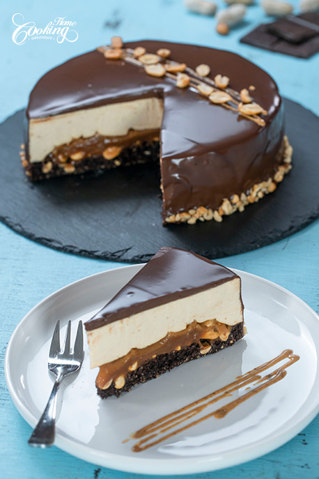 Snickers Mousse Cake - Chocolate Caramel Peanut Mousse Cake Slice