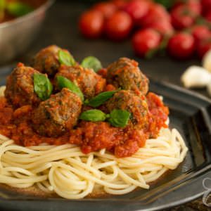Spaghetti with Baked Meatballs