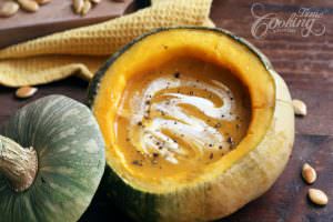 pumpkin soup in pumpkin bowls