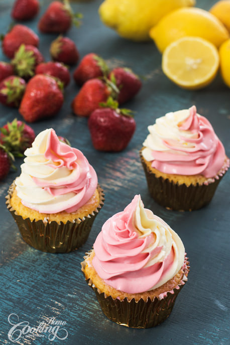 Strawberry Lemon Cupcakes with Double Frosting