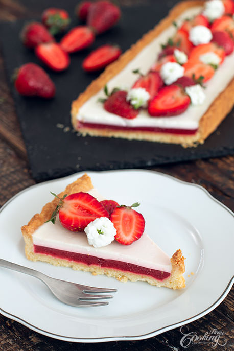 Strawberry Basil Panna Cotta Tart Slice