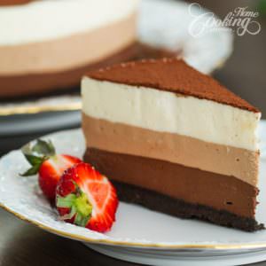 No-Bake Triple Chocolate Mousse Cake Slice