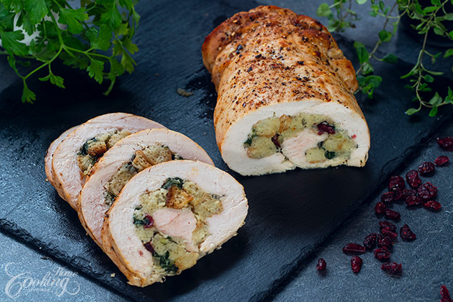 Turkey Roulade with Cranberry and Spinach Stuffing