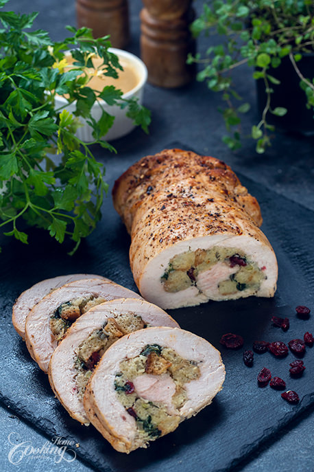 Turkey Roulade with Cranberry and Spinach Stuffing Slice