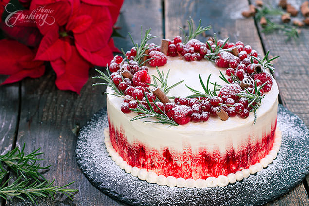 Winter Cake - White Christmas Cake with Red Berries Recipe
