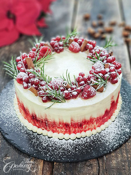 Winter Cake - White Christmas Cake with Red Berries Recipe