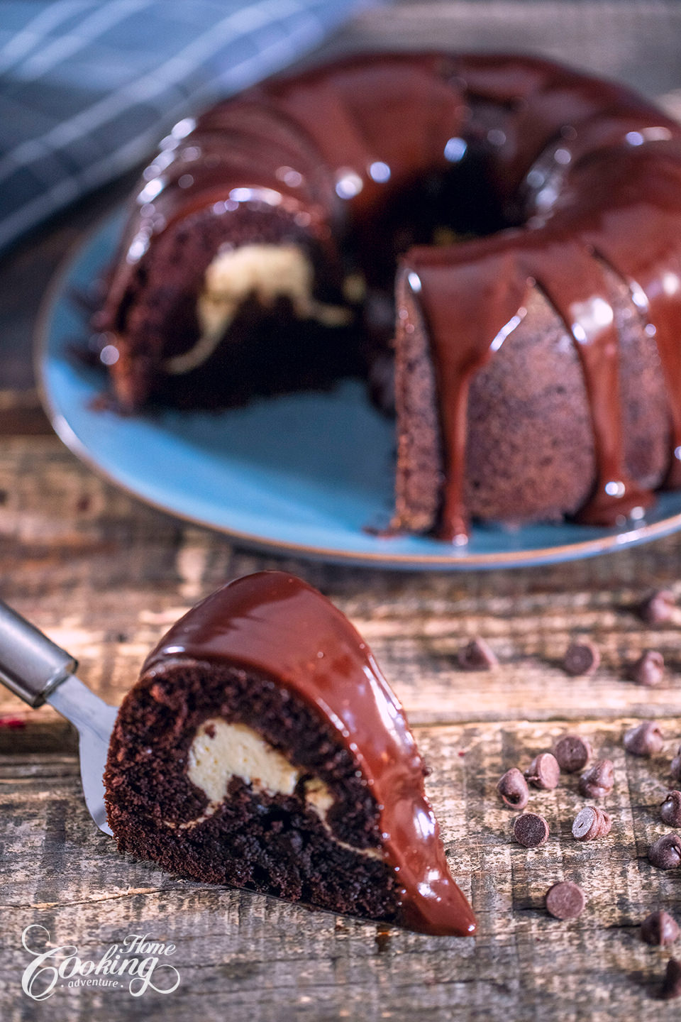 Chocolate Cream Cheese Bundt Cake slice