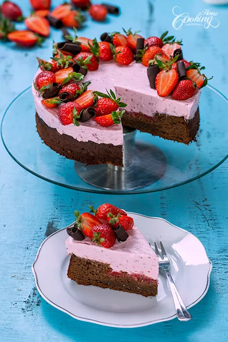 Chocolate Strawberry Cream Cheese Mousse Cake vertical