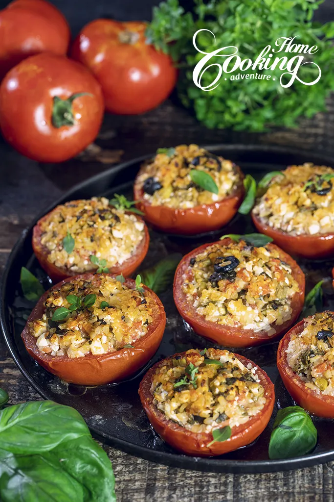 Baked Stuffed Tomatoes with Bulgur and Feta - Healthy Summer Food