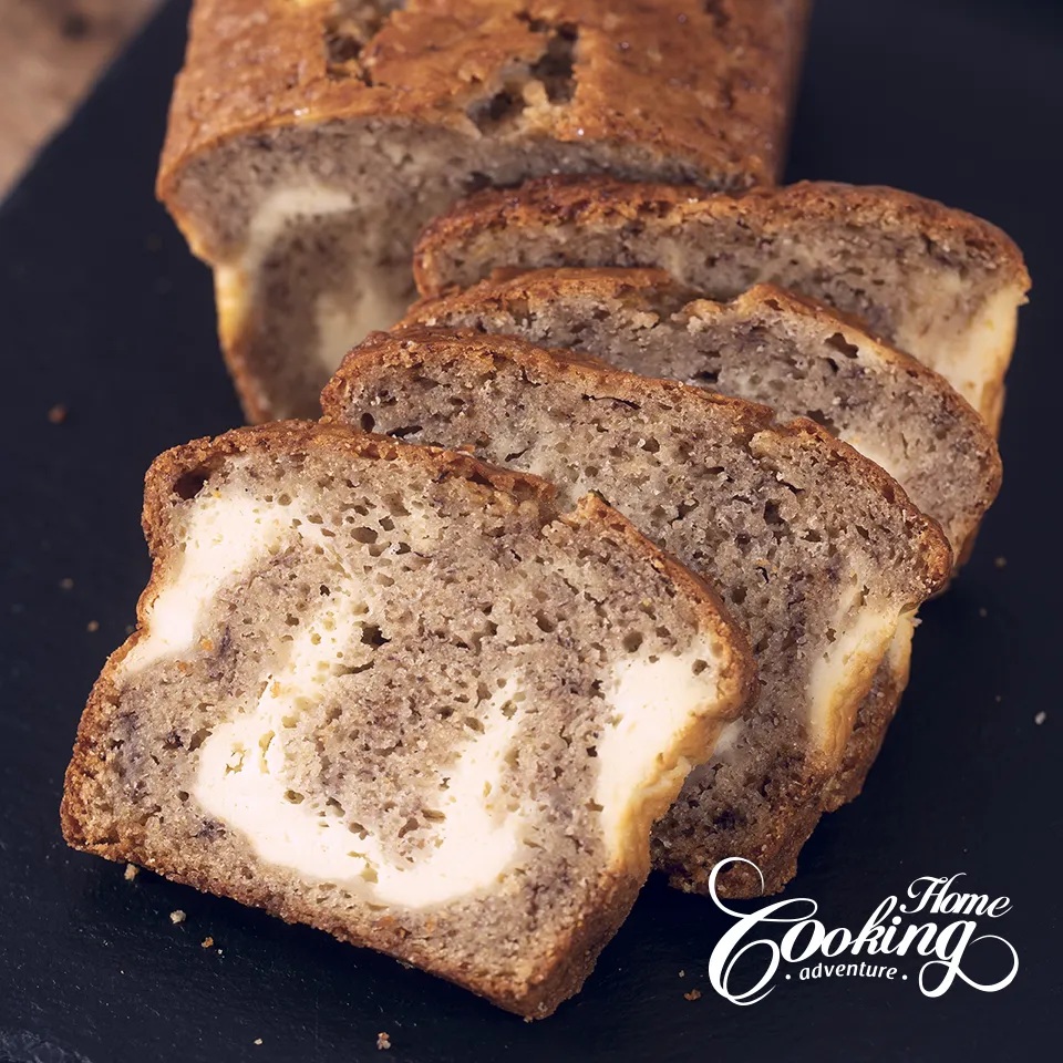 Cream Cheese Banana Bread Slices close up