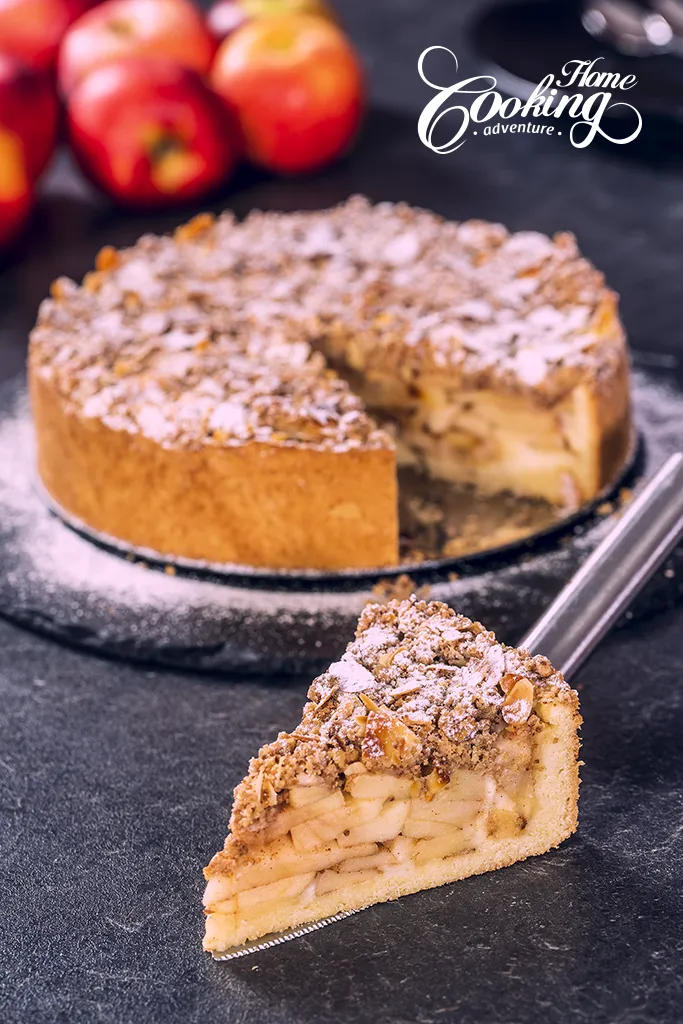 German Apple Streusel Cake -Apfelkuchen mit Streusel - Slice Close Up