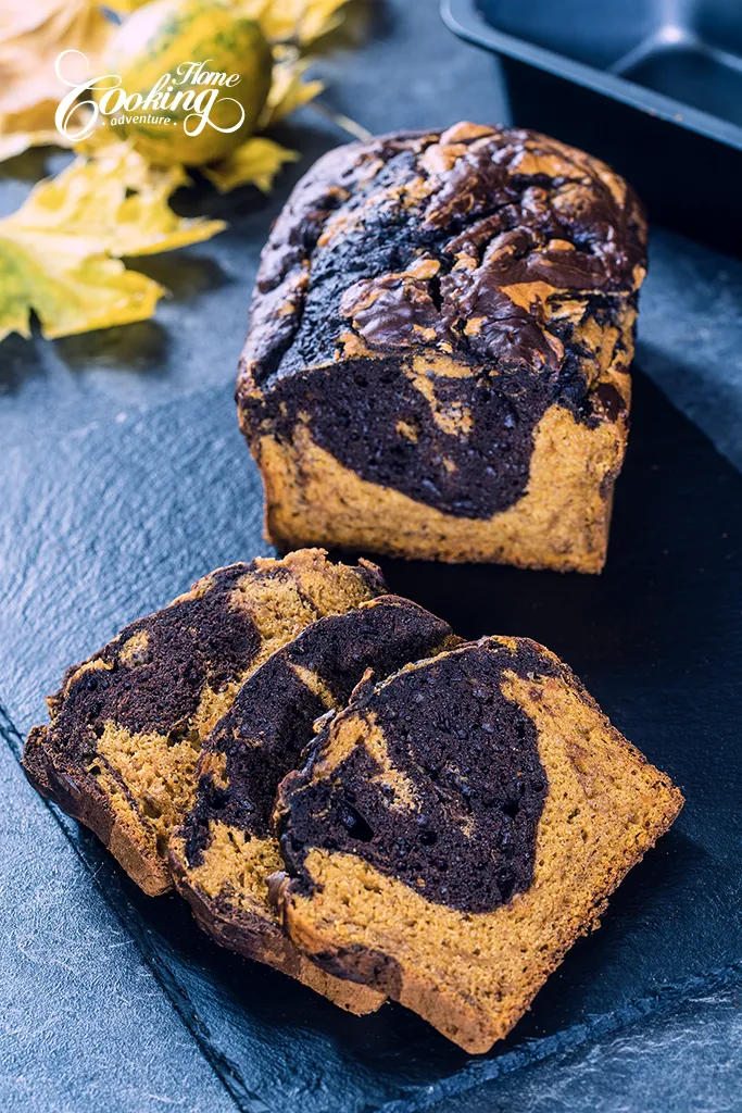 pumpkin chocolate marble cake slices