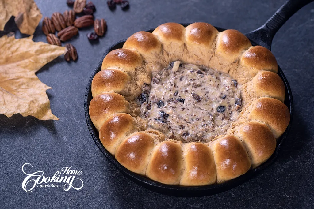 skillet sweet potato bread with pecan cranberry cheese dip