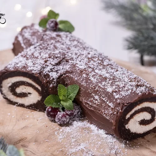 Yule Log Cake (Bûche de Noël) - Cookie Dough and Oven Mitt