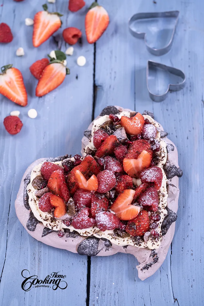 Heart Shaped Chocolate Pavlova for Valentine's Day