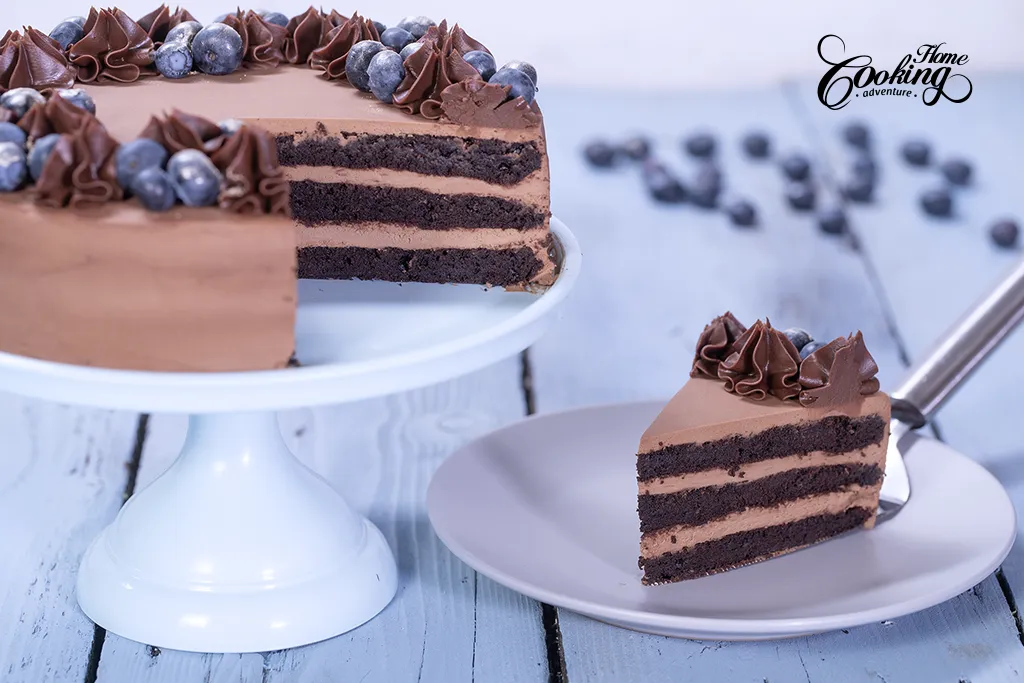 double chocolate layer cake with chocolate cream cheese frosting