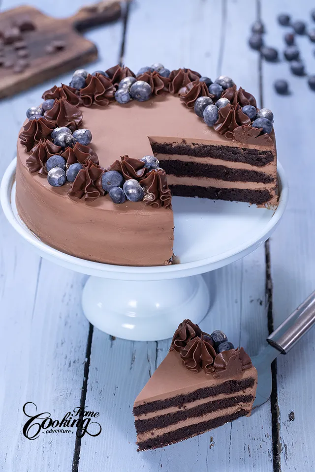 double chocolate layer cake slice