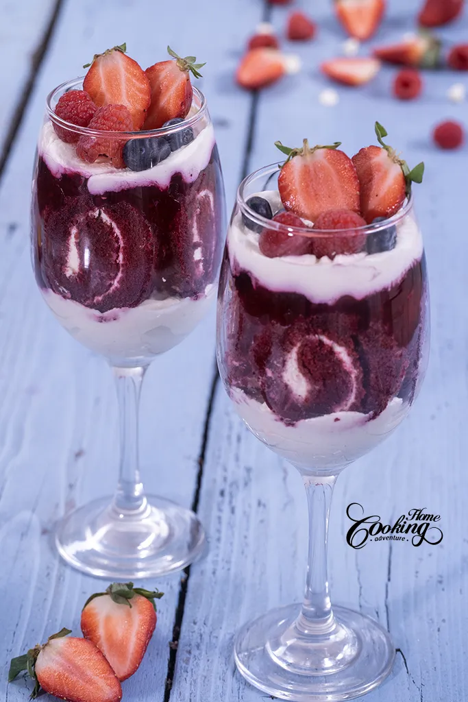 Red Velvet Trifle Cups in Wine Glasses for Valentine's Day