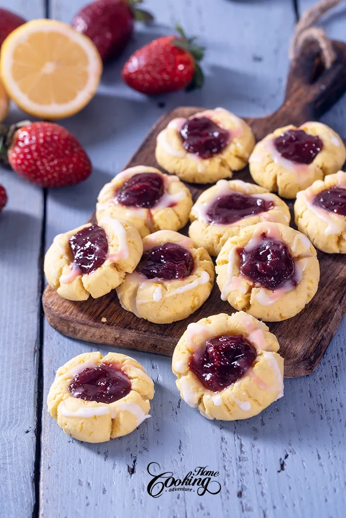 Strawberry Lemon Thumbprint Cookies with Strawberry Jam and Sugar Lemon Glaze