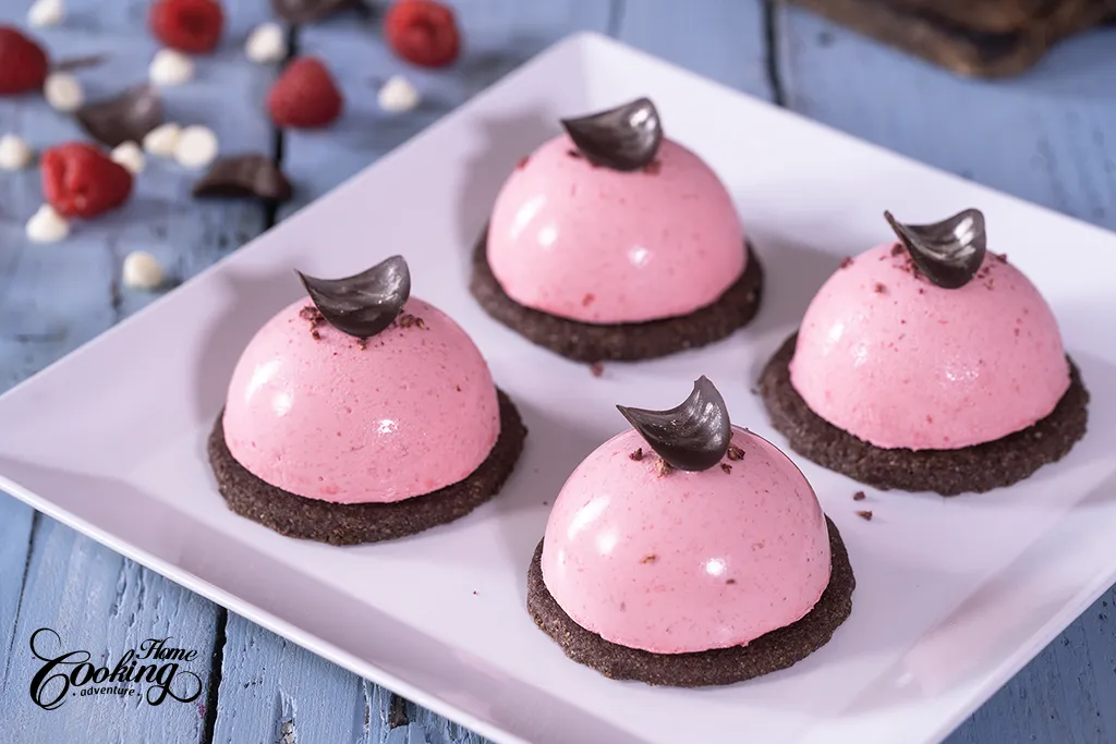 Chocolate Raspberry Mousse Domes with Chocolate Biscuit Base