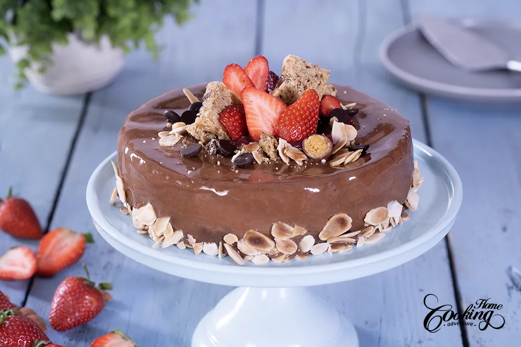 Almond Strawberry Chocolate Mousse Cake