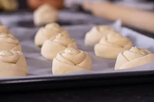 rose rolls step 4 - let rise on a baking sheet