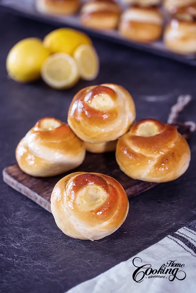 lemon custard rose sweet rolls brushed with sugar syrup