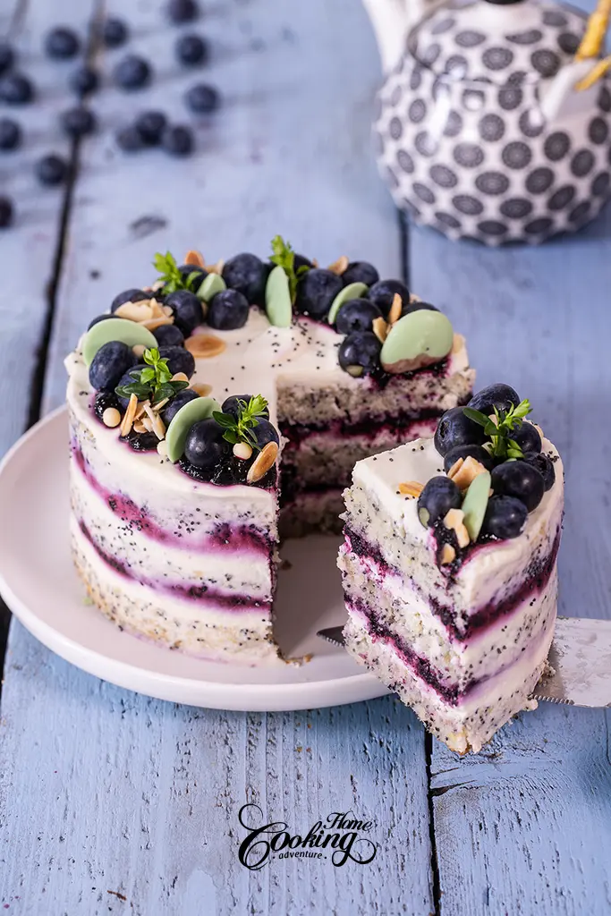 poppy seed blueberry cake with cream cheese vanilla frosting