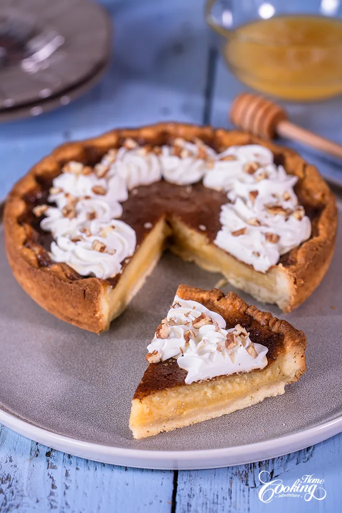 Lavender Honey Custard Tart with whipped cream and sea salt flakes