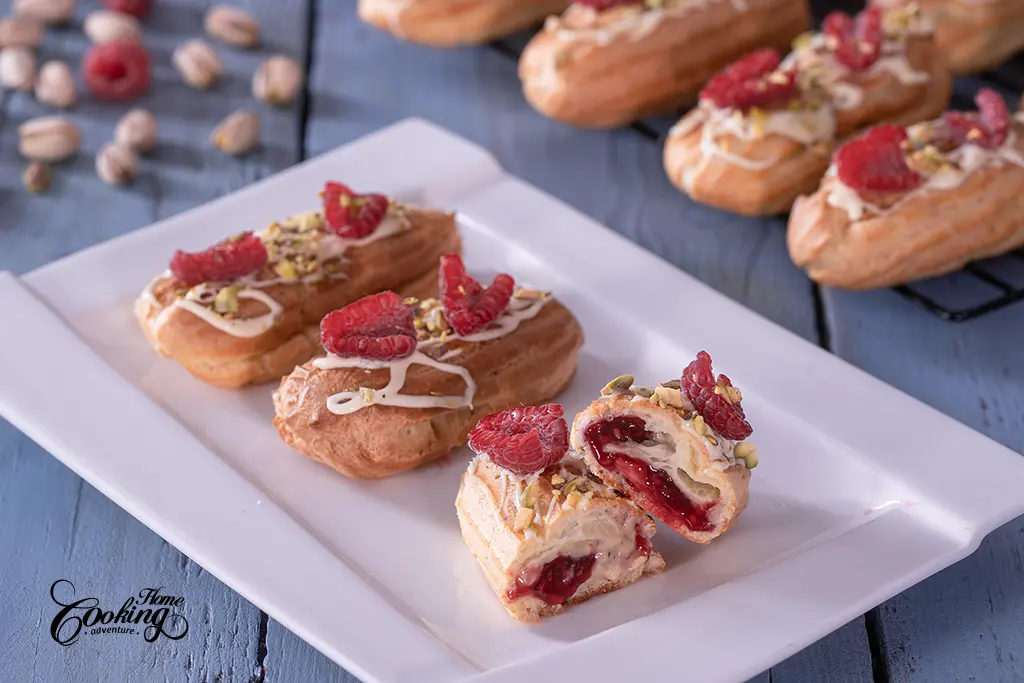 Pistachio Raspberry Mini Eclairs