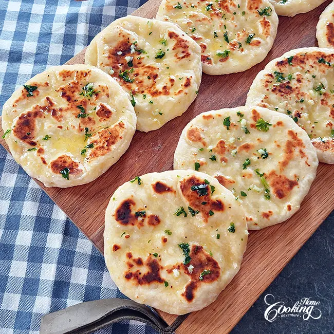 Yogurt Flatbreads brushed with melted butter parsley mixture