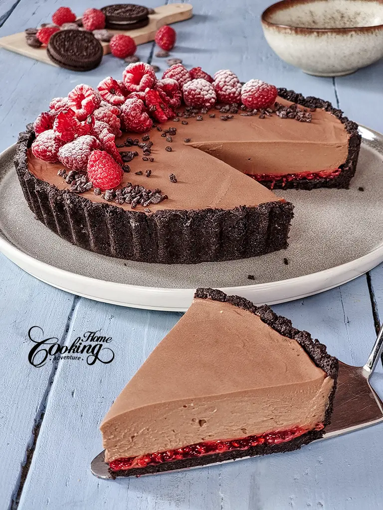 No-Bake Chocolate Raspberry Pie - beautiful slice 