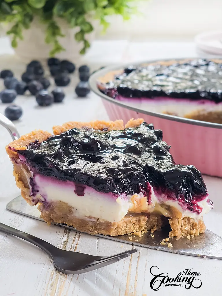 ricotta banana blueberry pie - slice close-up