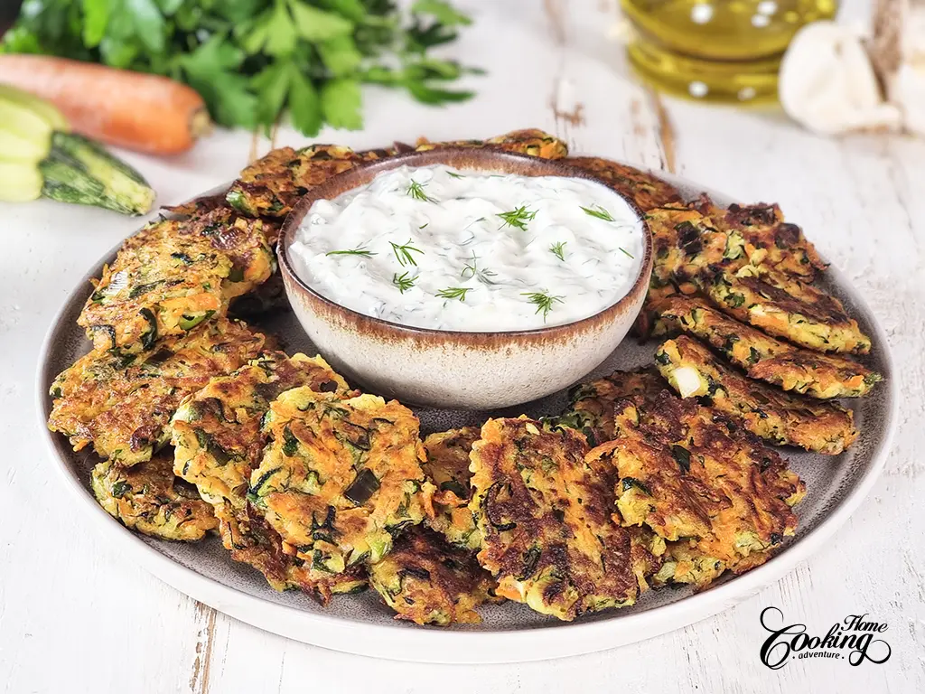 Zucchini Carrot Fritters with Homemade Tzatziki Sauce