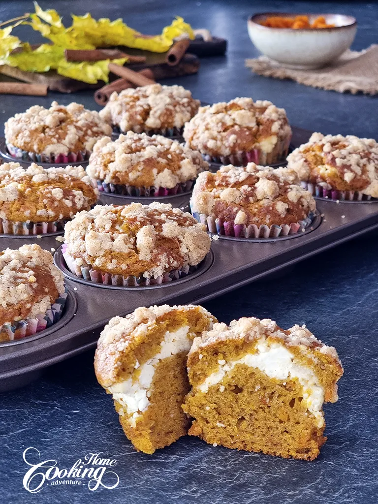 Pumpkin Cream Cheese Muffins with crumble topping