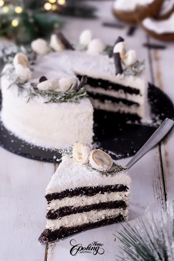 Chocolate Coconut Layer Cake - Chocolate Coconut Christmas Cake