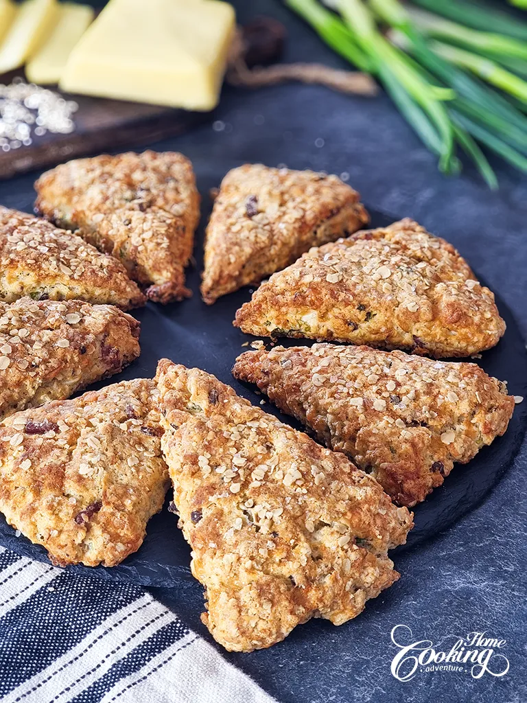 oatmeal savory scones with bacon and cheddar cheese 