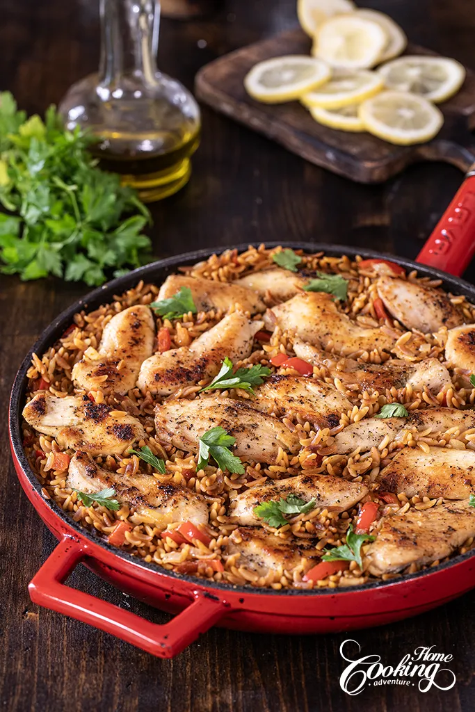 Toasted Orzo with Chicken - made on stovetop using one pan