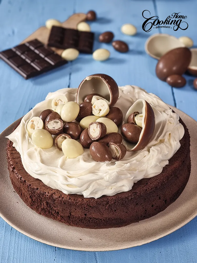 Chocolate Easter Cake with cream cheese frosting and chocolate eggs