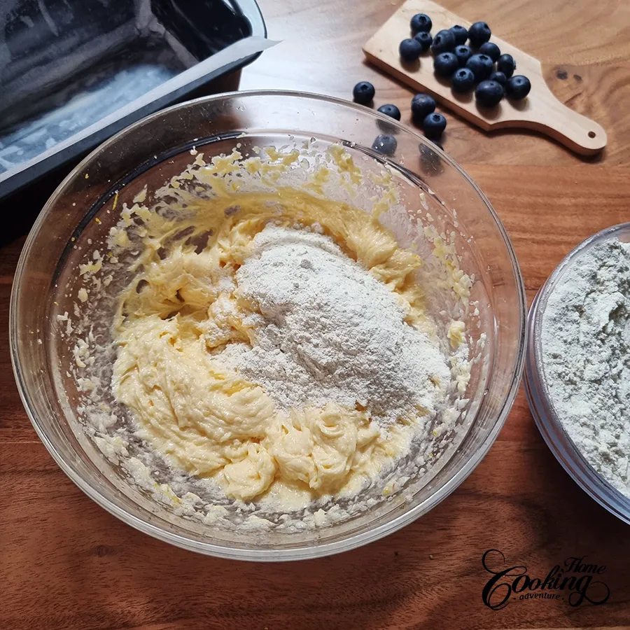 Gradually add flour - blueberry lemon pound cake