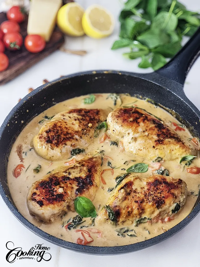 Creamy Tuscan chicken with cherry tomatoes and spinach