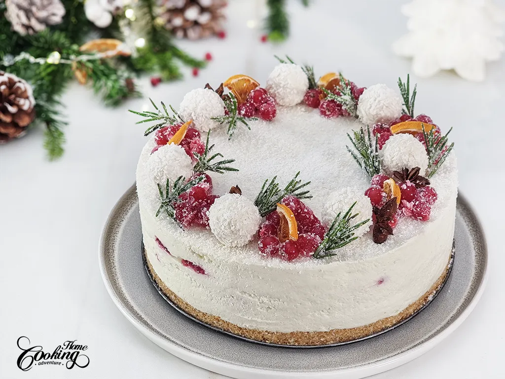 White Chocolate Coconut Cranberry Cheesecake - No-Bake Holiday Dessert
