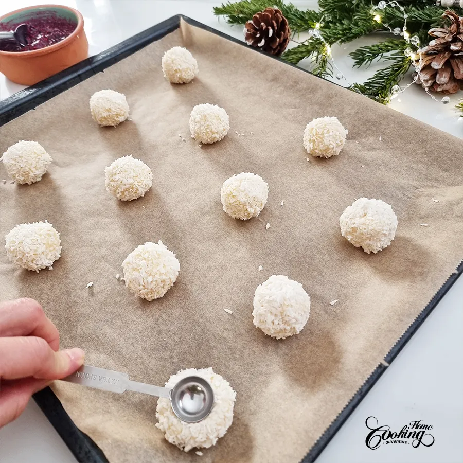 raspberry coconut thumbprint cookies - step19